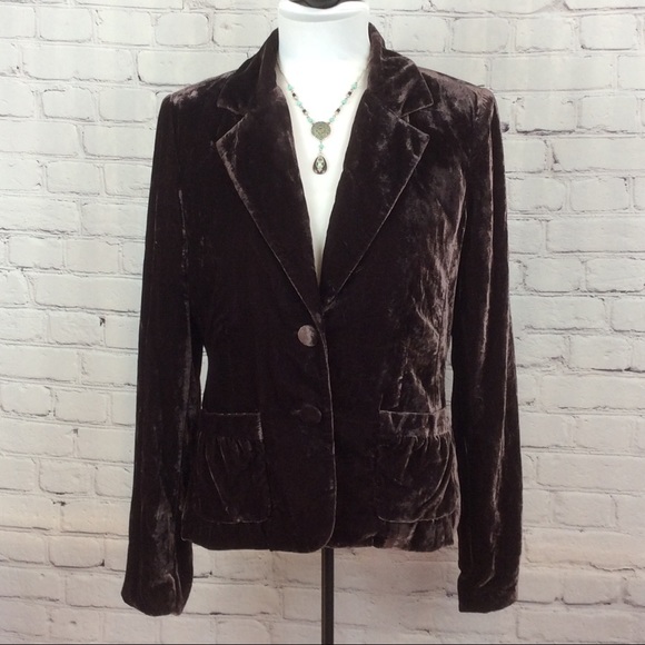 AB Studio Jackets & Blazers - Light Academia Crushed Velvet Blazer Brown Shoulder Pads